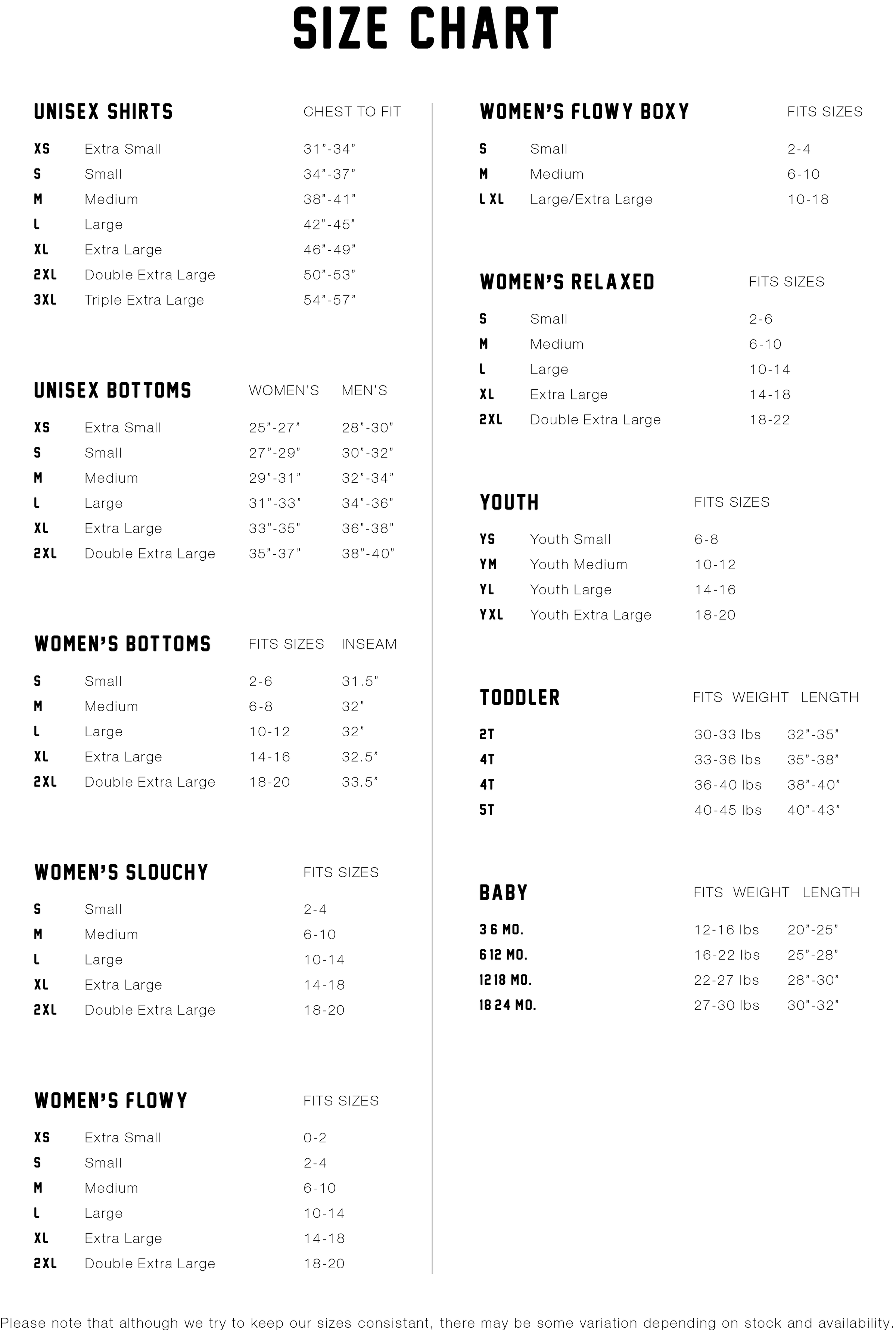 Size Chart 5518 Designs Store